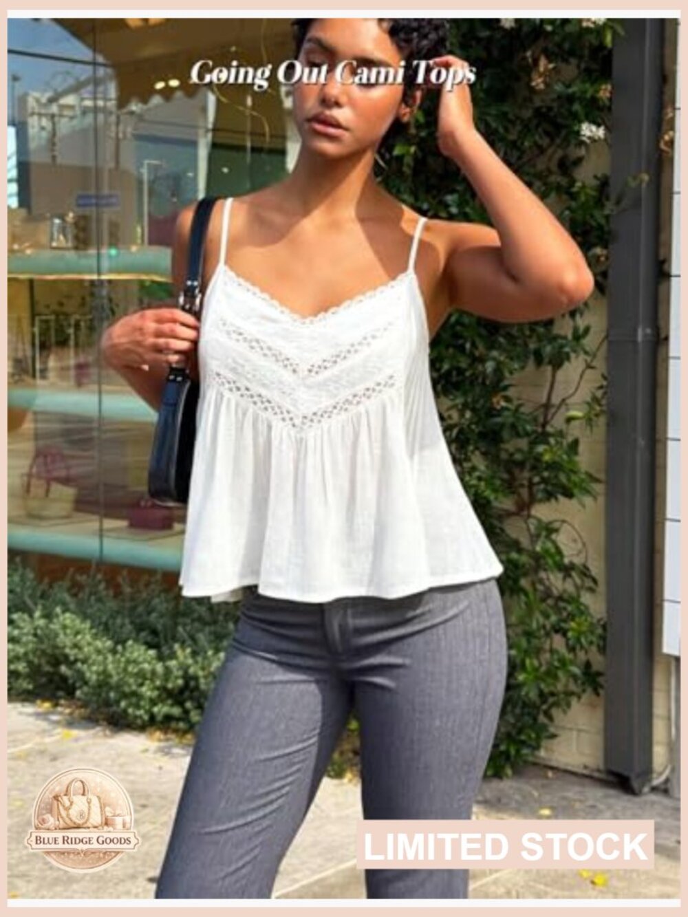 V Neck Lace Cami Babydoll Top Y2k Flowy Spaghetti Strap Summer Boho Tank - Picture 5 of 7